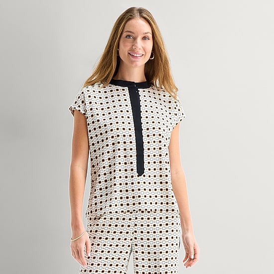 Liz Claiborne Womens Henley Neck Short Sleeve Blouse