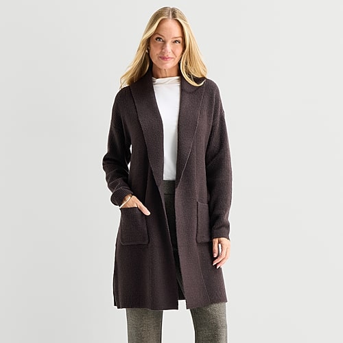 Liz Claiborne Womens Long Sleeve Open Front Cardigan In Brown
