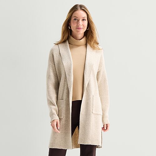 Liz Claiborne Womens Long Sleeve Open Front Cardigan In Beige
