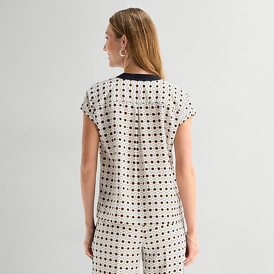 Liz Claiborne Womens Henley Neck Short Sleeve Blouse