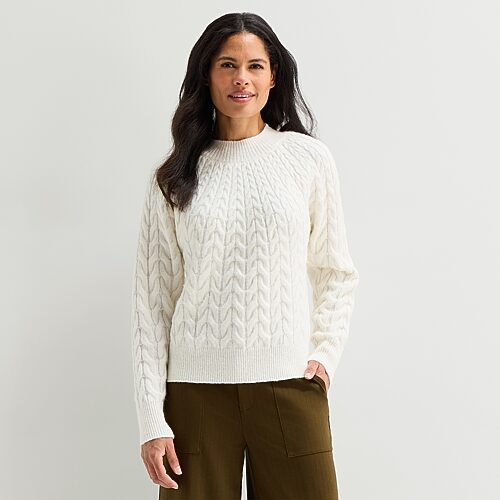 Liz Claiborne Womens Mock Neck Long Sleeve Pullover Sweater In White