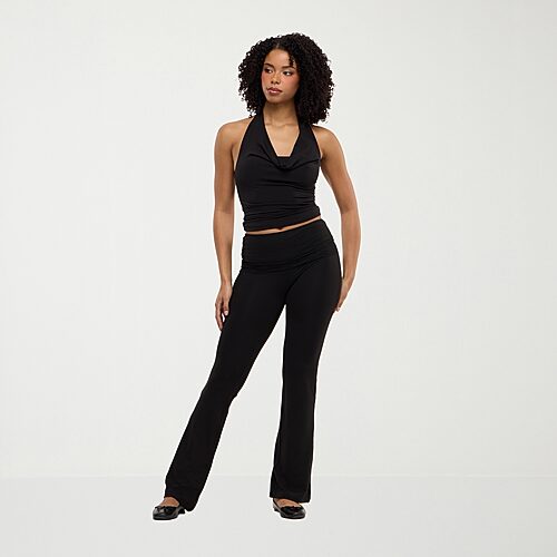 Forever 21 Na Womens Flare Mid Rise Pull-On Pant, Large, Black