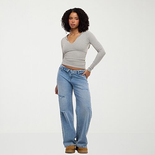 Forever 21 Na Womens Juniors Low Rise Wide Leg Jean In Blue
