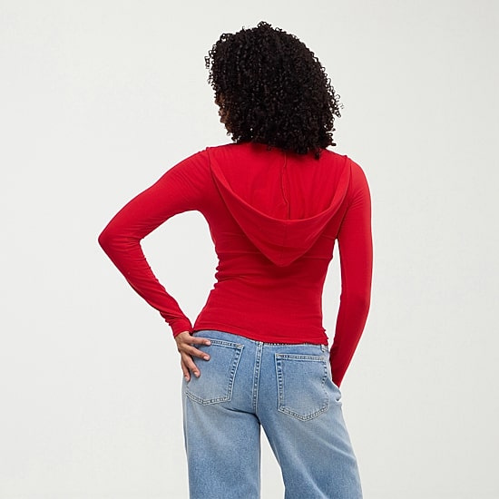 Forever 21 Womens Long Sleeve Hoodie, Color: Haute Red - JCPenney