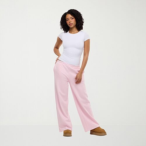 Forever 21 Na Womens Wide Leg Mid Rise Sweatpant, Large, Pink