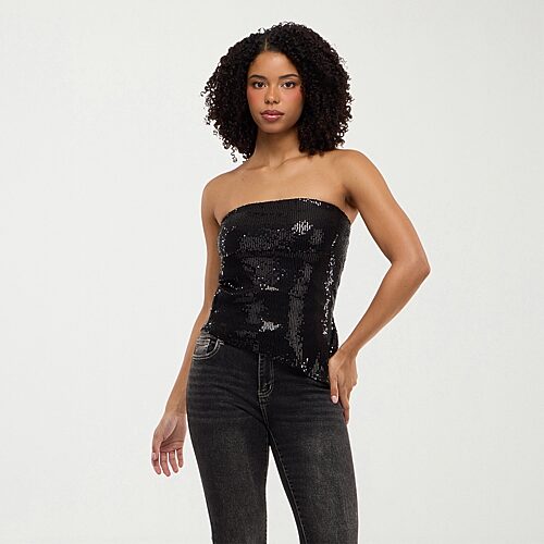 Forever 21 Na Womens Sequin Tube Top, X-large, Black