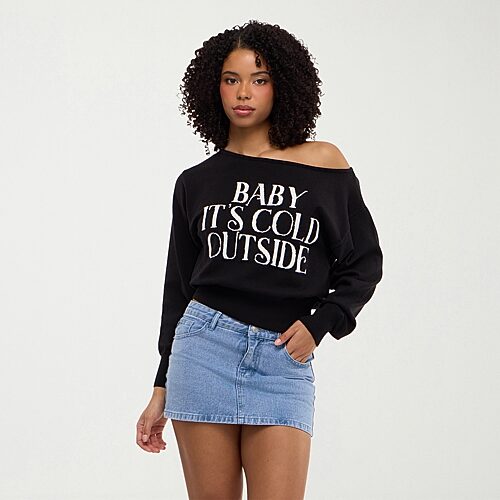 Forever 21 Na Womens Boat Neck Long Sleeve Pullover Sweater In Black