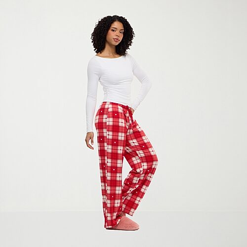 Forever 21 Na Womens Fleece Sleeveless Pajama Pants, X-large, Red