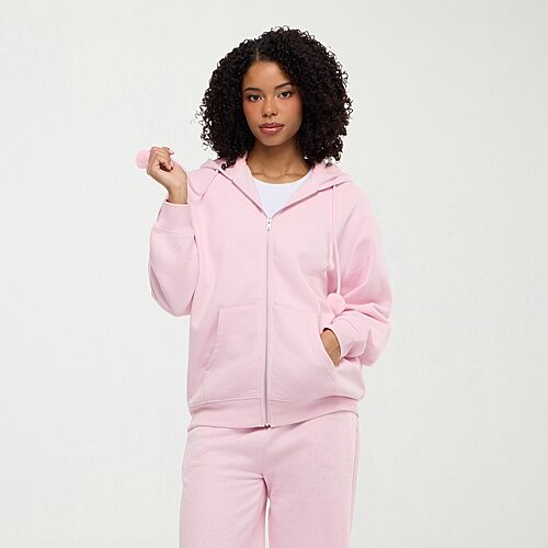 Forever 21 Na Womens Long Sleeve Fleece Zipper Hoodie, Large, Pink