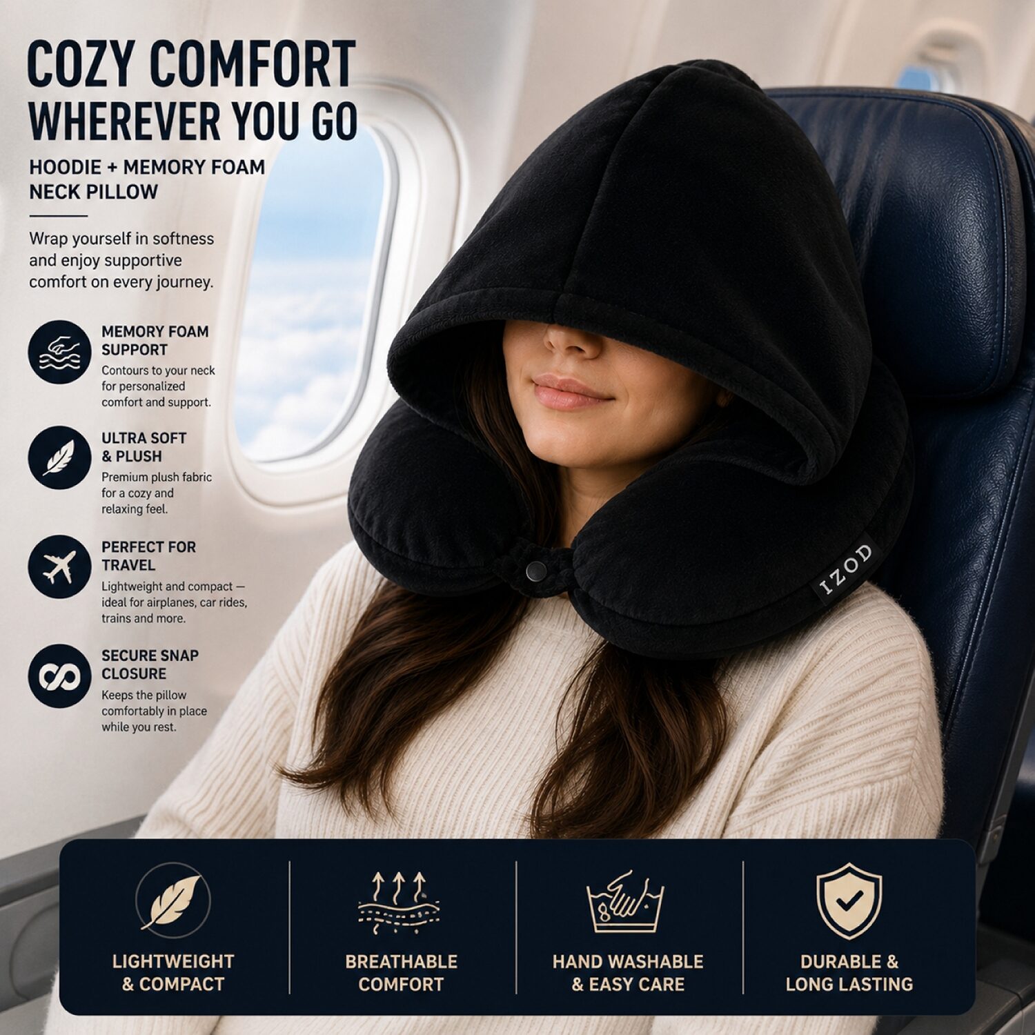 IZOD Twinkle Memory Foam Travel Pillow