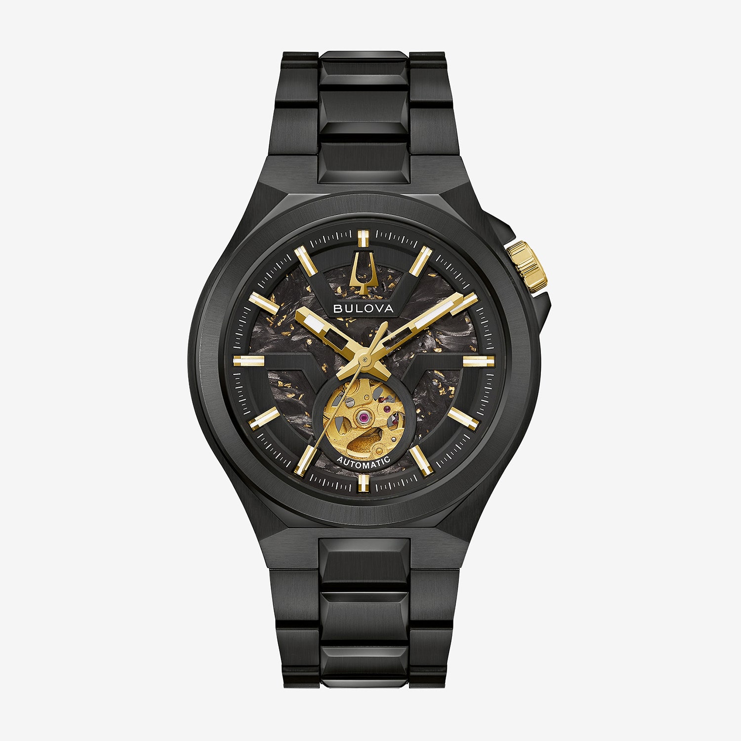 Bulova Maquina Mens Automatic Black Stainless Steel Bracelet Watch 98a340