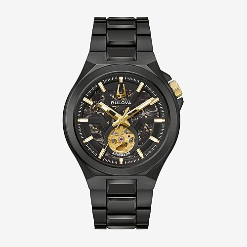 Bulova Maquina Mens Automatic Black Stainless Steel Bracelet Watch 98a340, One Size, Black
