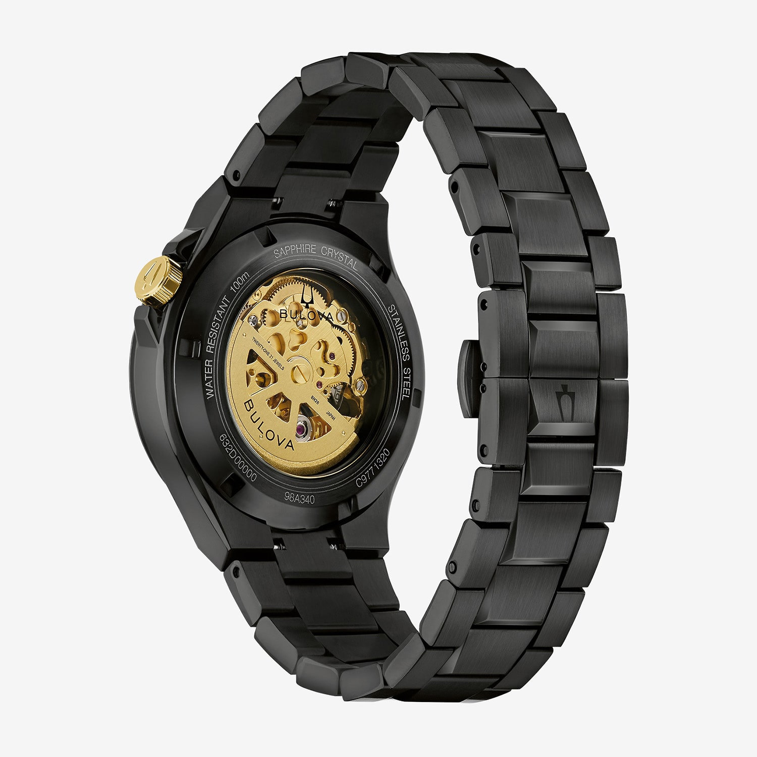 Bulova Maquina Mens Automatic Black Stainless Steel Bracelet Watch 98a340