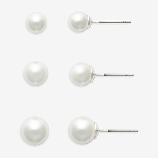 Mixit Womens White Glass Simulated Pearl Hypoallergenic 3 Pair Earring Set