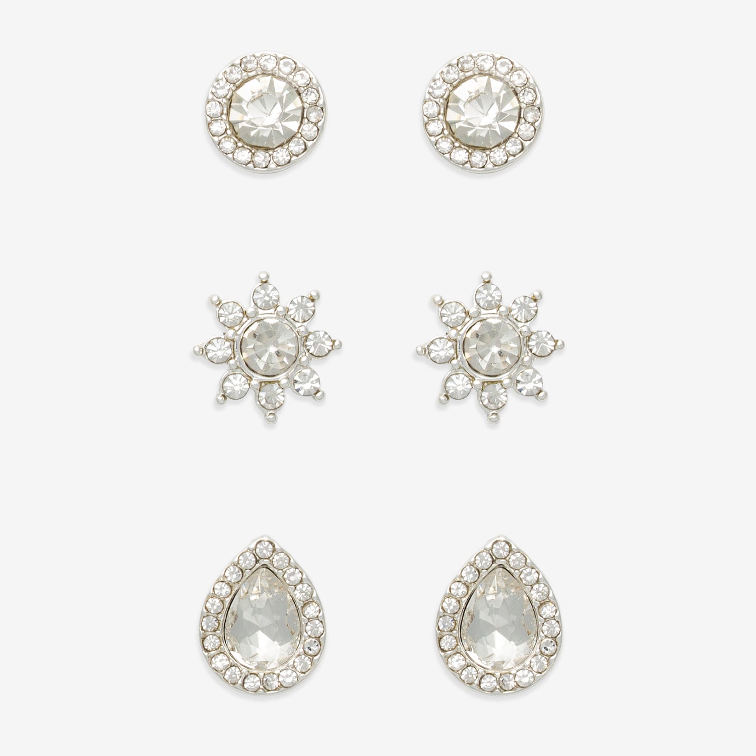 Mixit Silver Tone Stud Womens Cubic Zirconia Hypoallergenic 3 Pair Earring Set