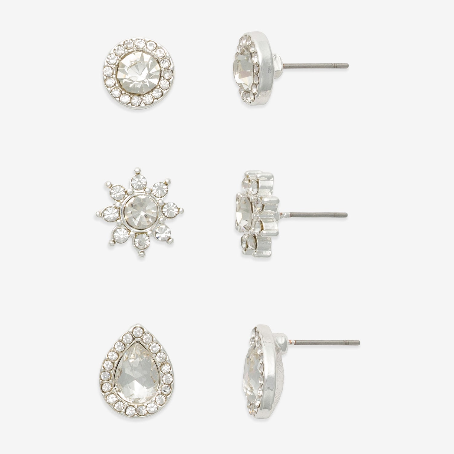 Mixit Silver Tone Stud Womens Cubic Zirconia Hypoallergenic 3 Pair Earring Set