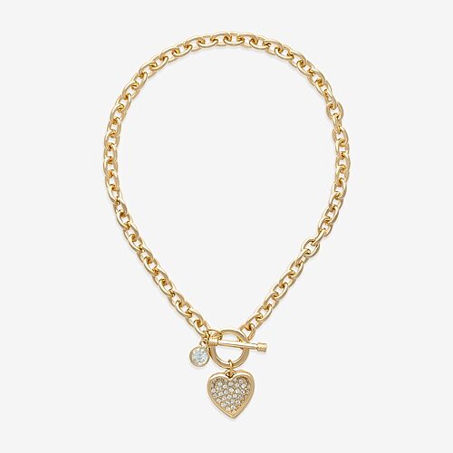Bold Elements Gold Tone Womens Glass Heart 16 Inch Pendant Necklace, One Size, Yellow