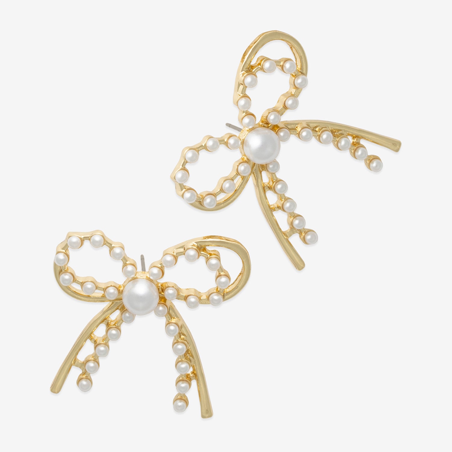 Bold Elements Gold Tone Womens Simulated Pearl Bow Drop Earrings