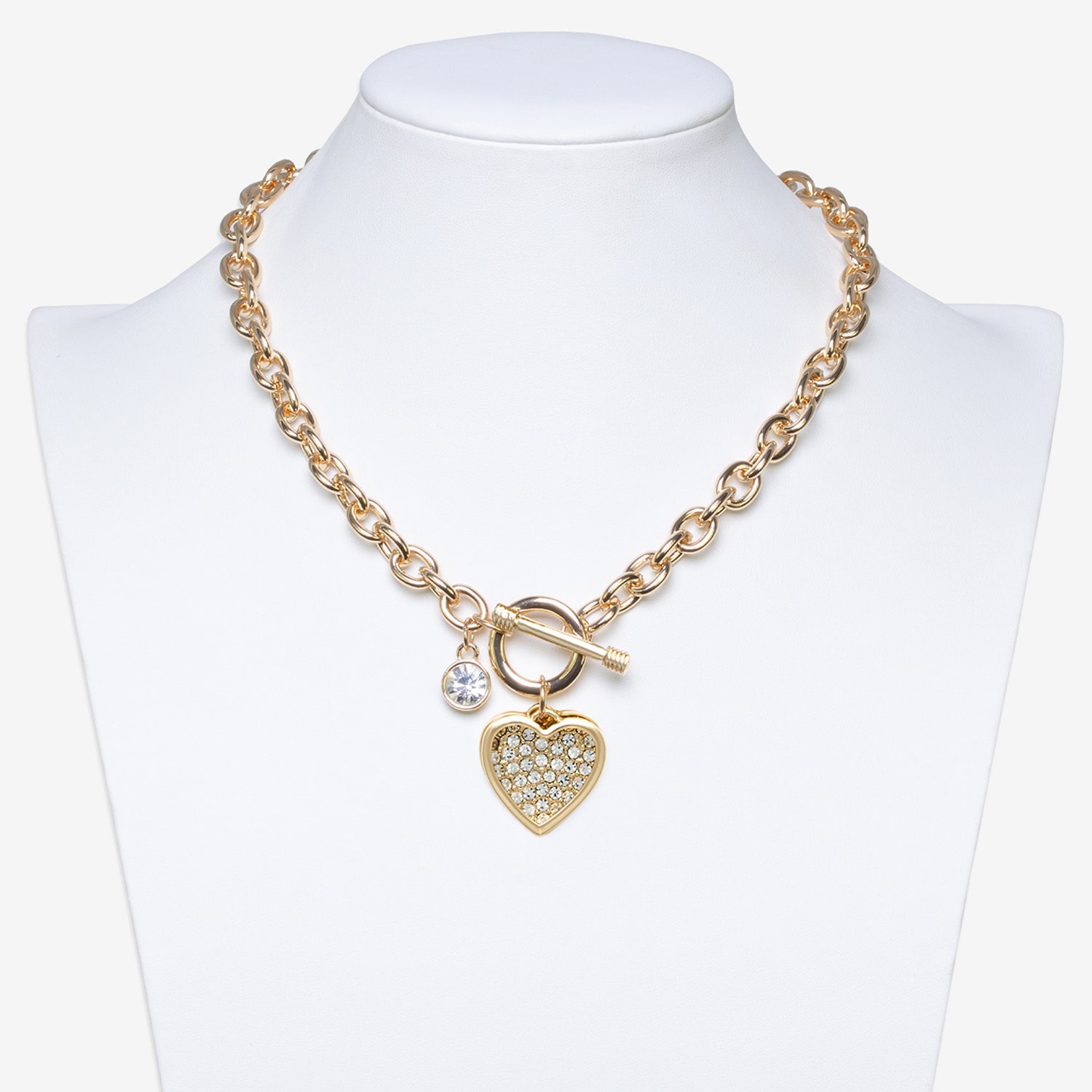 Bold Elements Gold Tone Womens Glass Heart 16 Inch Pendant Necklace