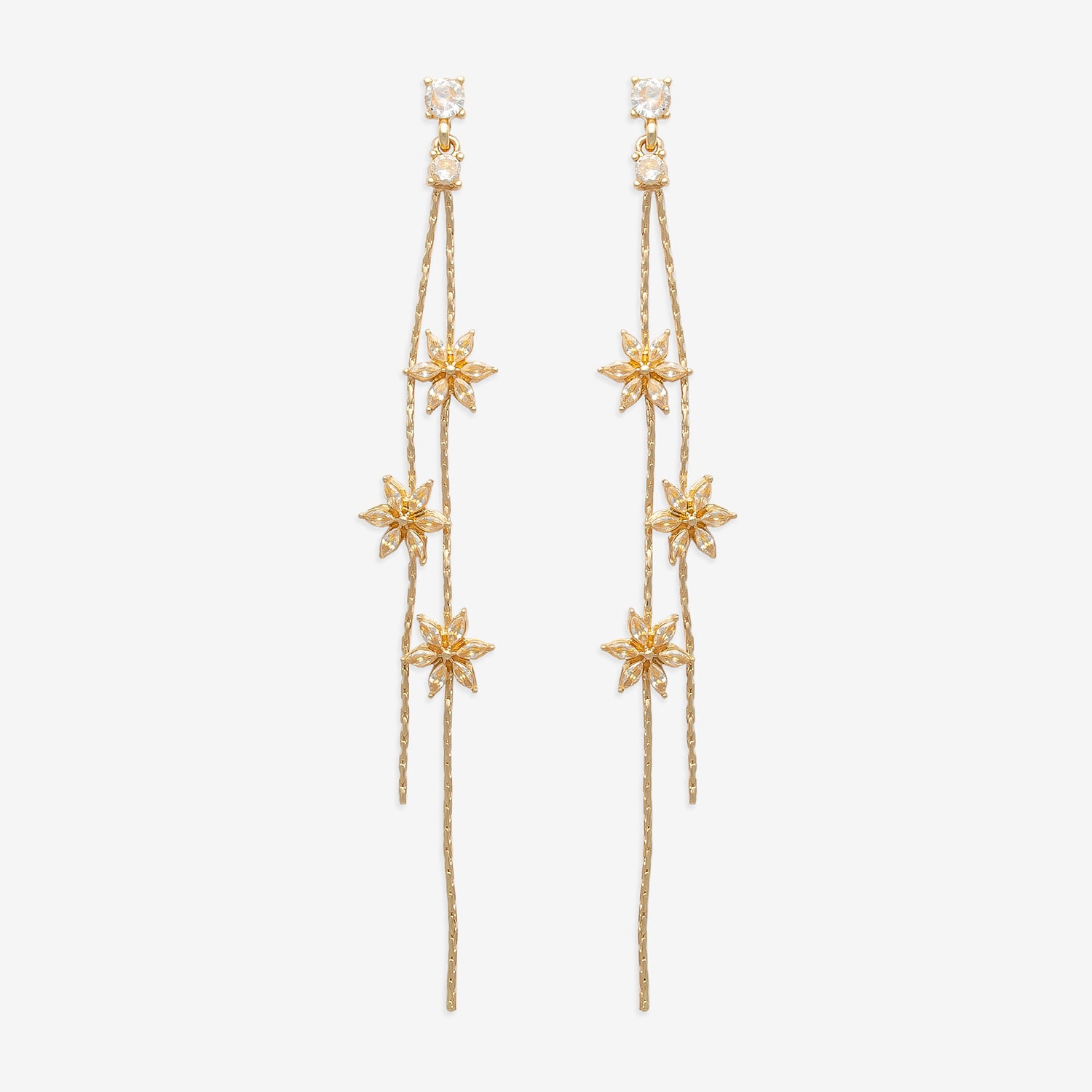 Mixit Gold Tone Linear Womens Cubic Zirconia Flower Drop Earrings