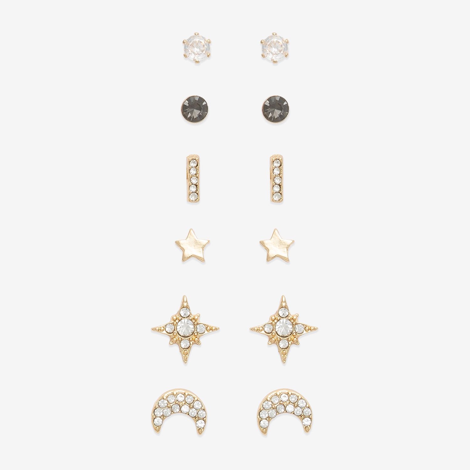 Mixit Stud Womens Cubic Zirconia Moon Star 6 Pair Earring Set