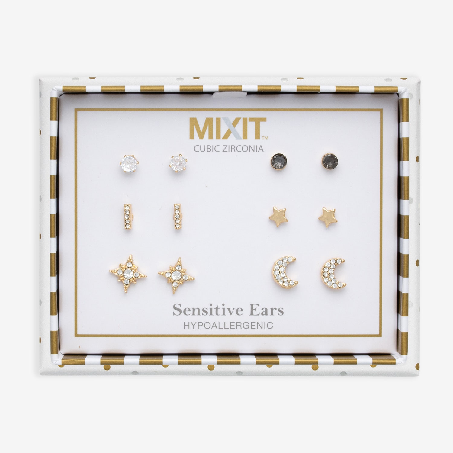 Mixit Stud Womens Cubic Zirconia Moon Star 6 Pair Earring Set