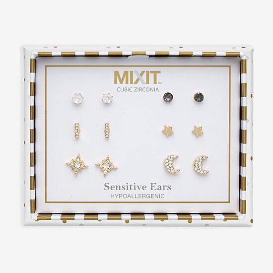 Mixit Stud Womens Cubic Zirconia Moon Star 6 Pair Earring Set