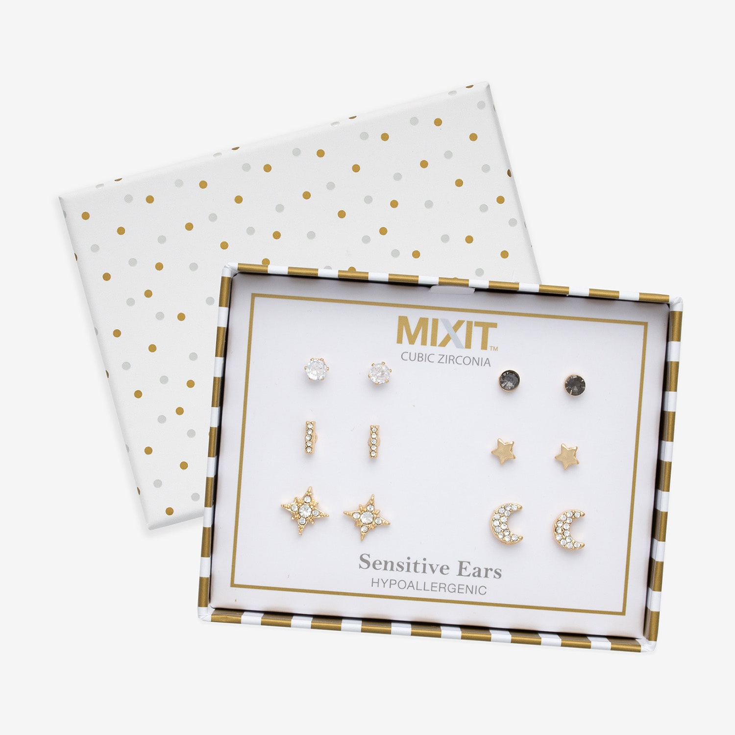 Mixit Stud Womens Cubic Zirconia Moon Star 6 Pair Earring Set