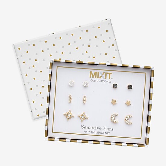 Mixit Stud Womens Cubic Zirconia Moon Star 6 Pair Earring Set