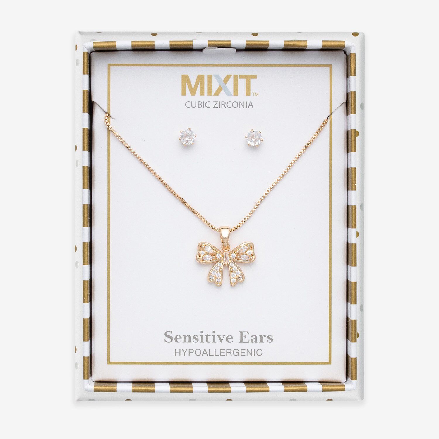 Mixit Pendant Necklace & Stud Earring Womens Cubic Zirconia Bow 2-pc. Jewelry Set