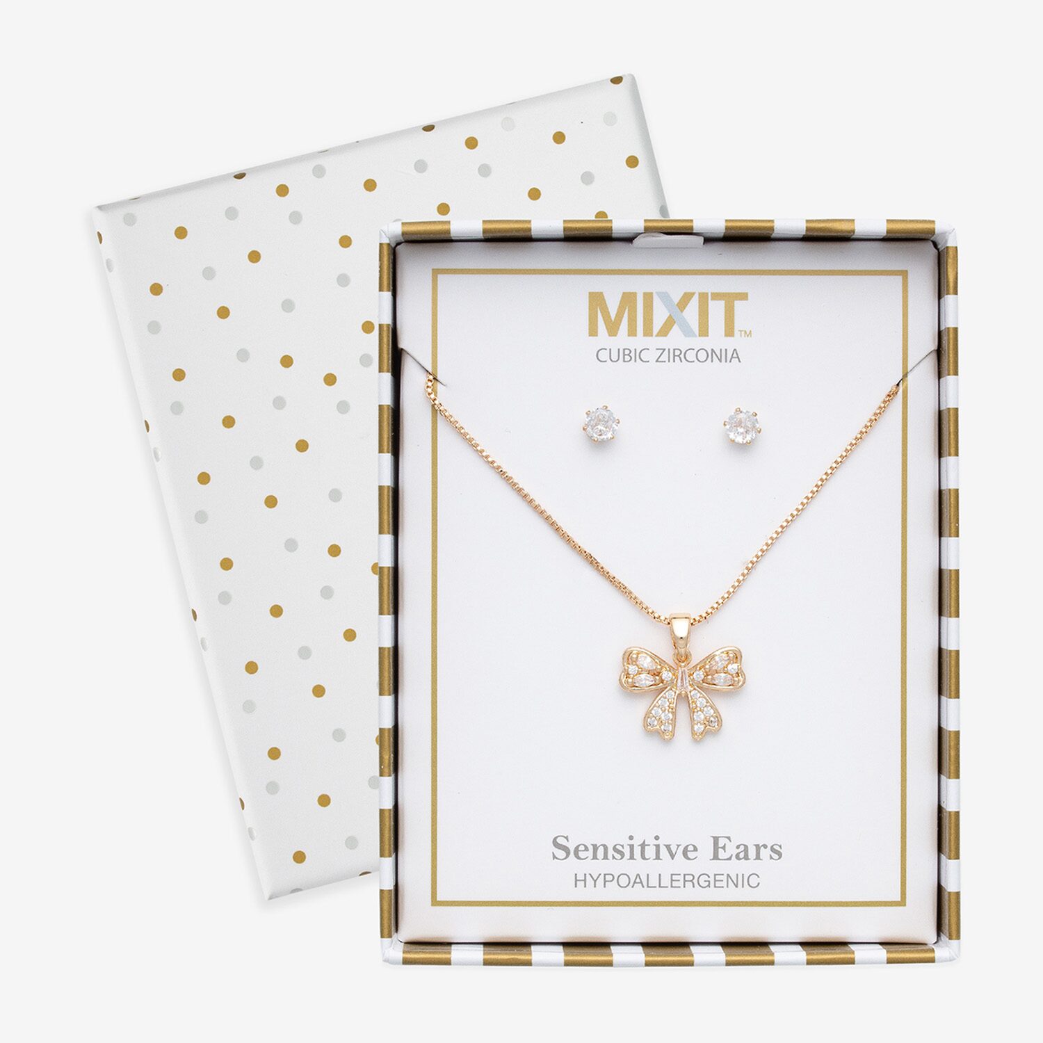 Mixit Pendant Necklace & Stud Earring Womens Cubic Zirconia Bow 2-pc. Jewelry Set