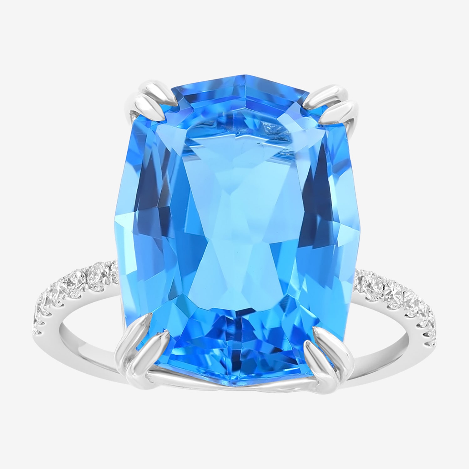 Effy Final Call Limited Quantities! Womens 1/6 CT. T.W. Genuine Blue Topaz 14K White Gold Cushion Side Stone Cocktail Ring