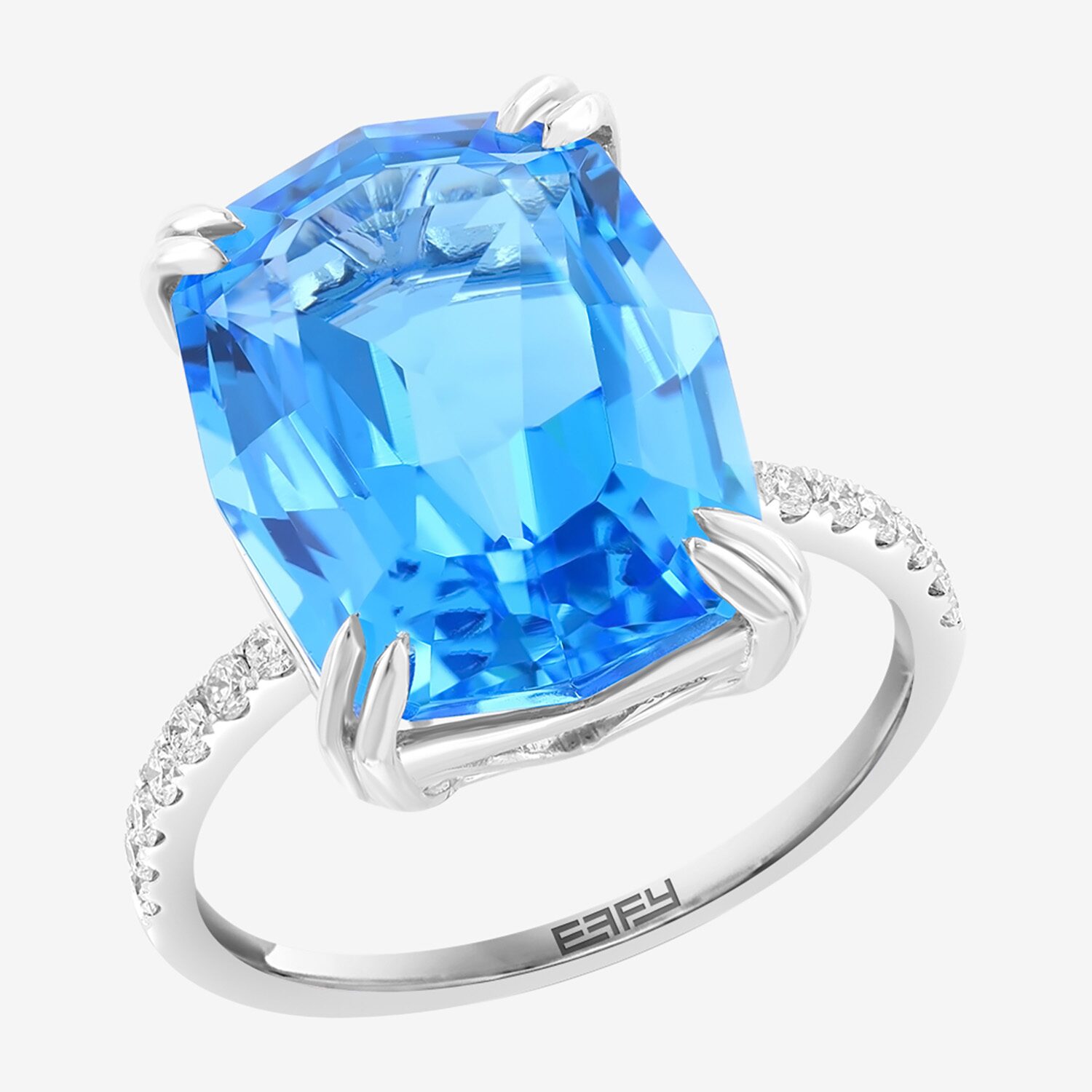 Effy Final Call Limited Quantities! Womens 1/6 CT. T.W. Genuine Blue Topaz 14K White Gold Cushion Side Stone Cocktail Ring