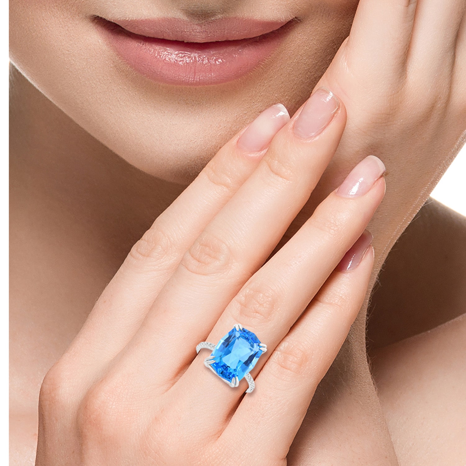 Effy Final Call Limited Quantities! Womens 1/6 CT. T.W. Genuine Blue Topaz 14K White Gold Cushion Side Stone Cocktail Ring