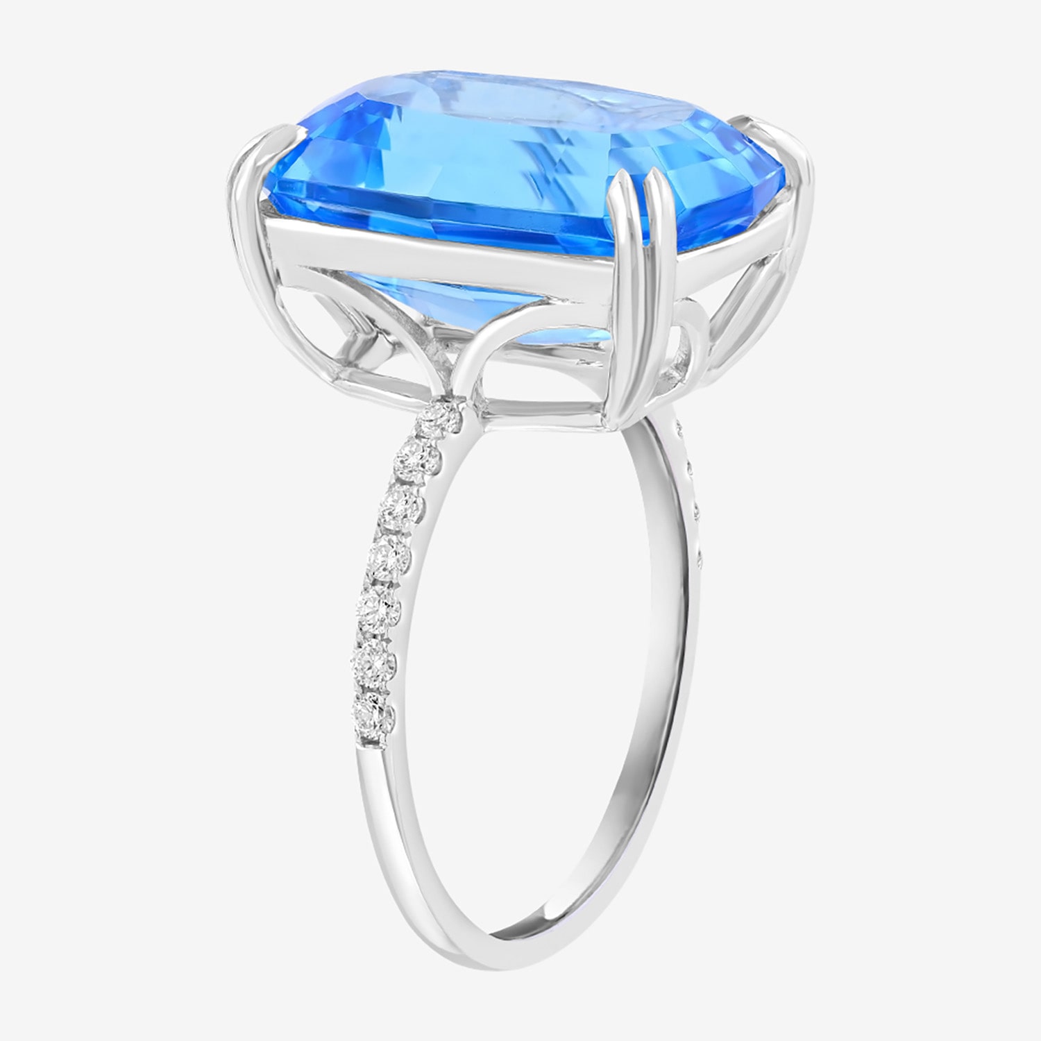 Effy Final Call Limited Quantities! Womens 1/6 CT. T.W. Genuine Blue Topaz 14K White Gold Cushion Side Stone Cocktail Ring
