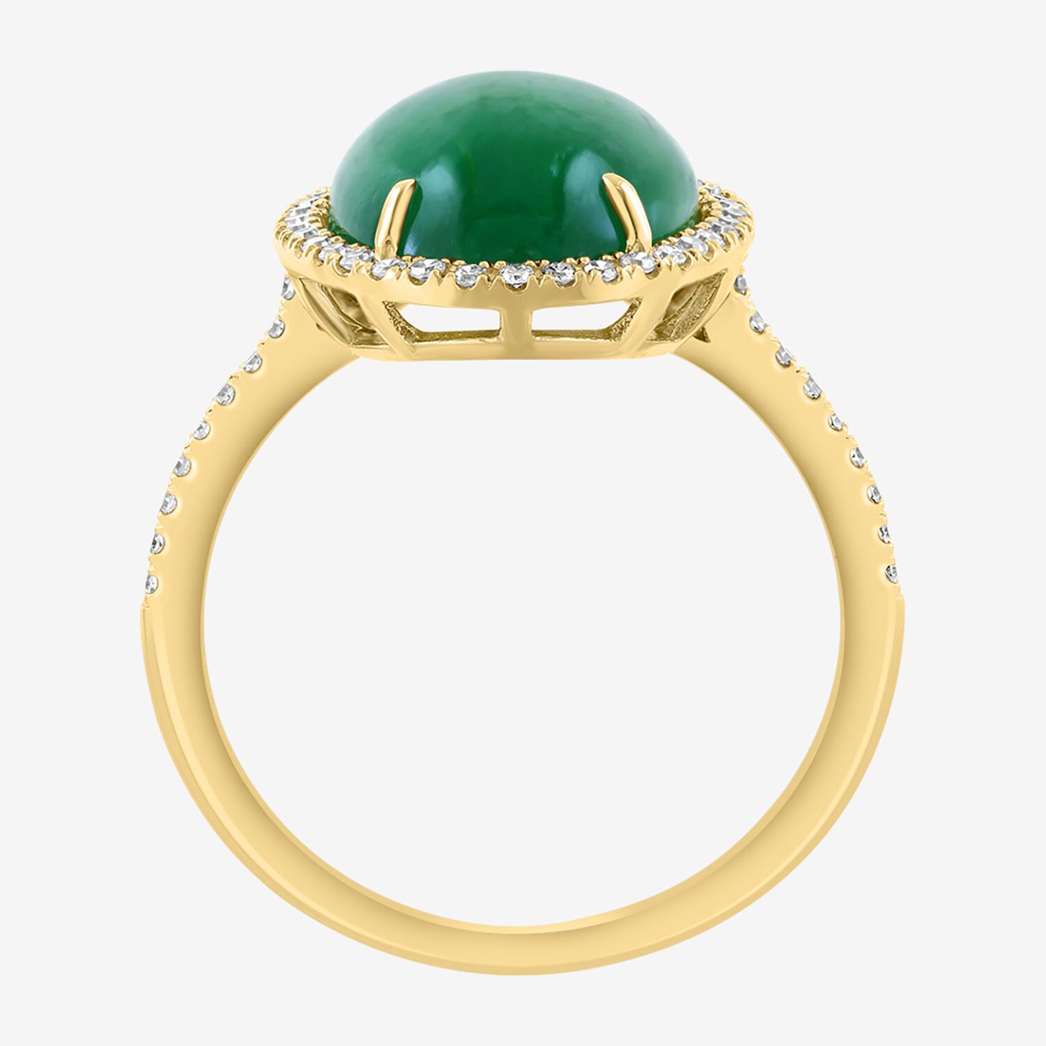 Effy Final Call Limited Quantities! Womens 1/5 CT. Genuine Green Jade 14K Gold Oval Halo Side Stone Cocktail Ring