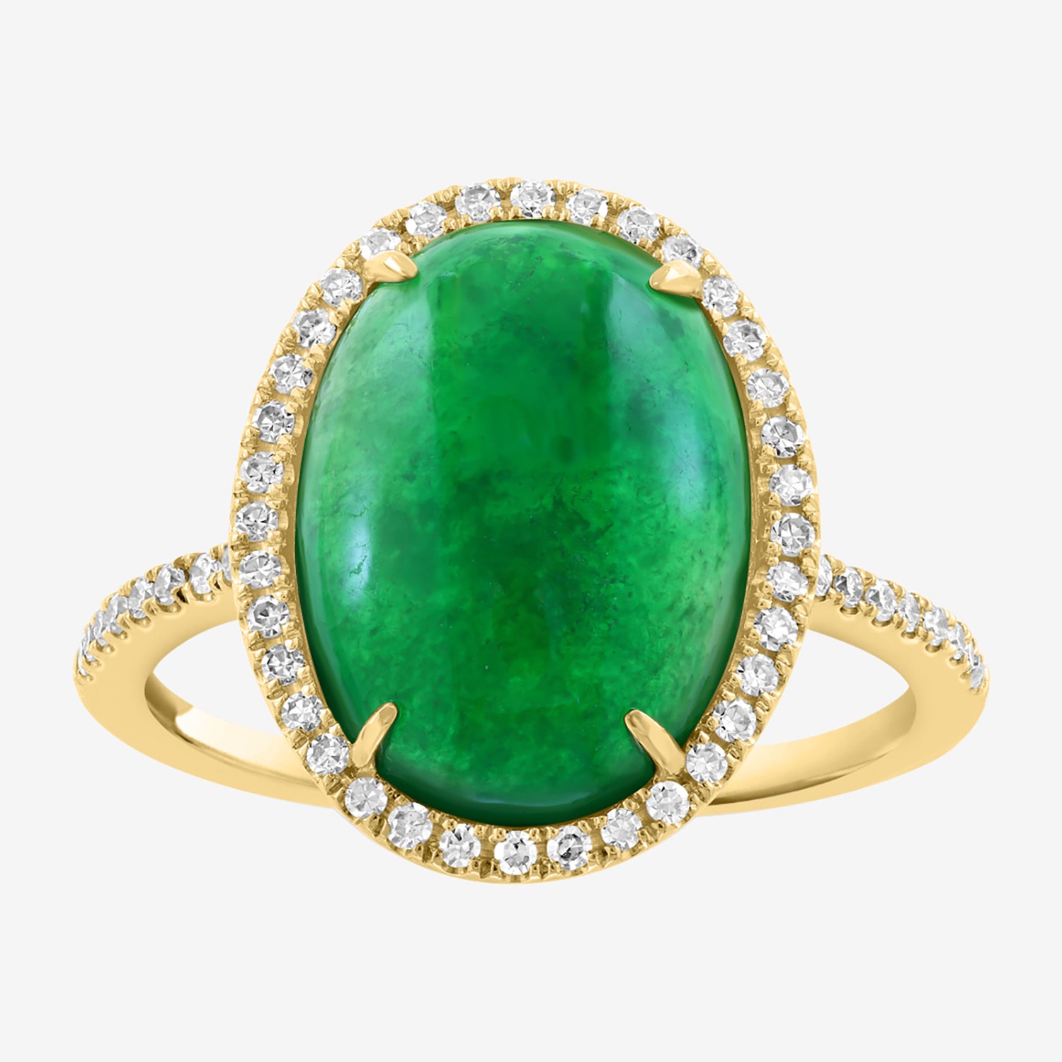 Effy Final Call Limited Quantities! Womens 1/5 CT. Genuine Green Jade 14K Gold Oval Halo Side Stone Cocktail Ring