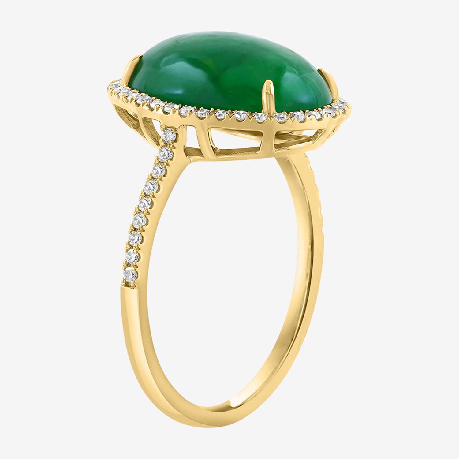 Effy Final Call Limited Quantities! Womens 1/5 CT. Genuine Green Jade 14K Gold Oval Halo Side Stone Cocktail Ring