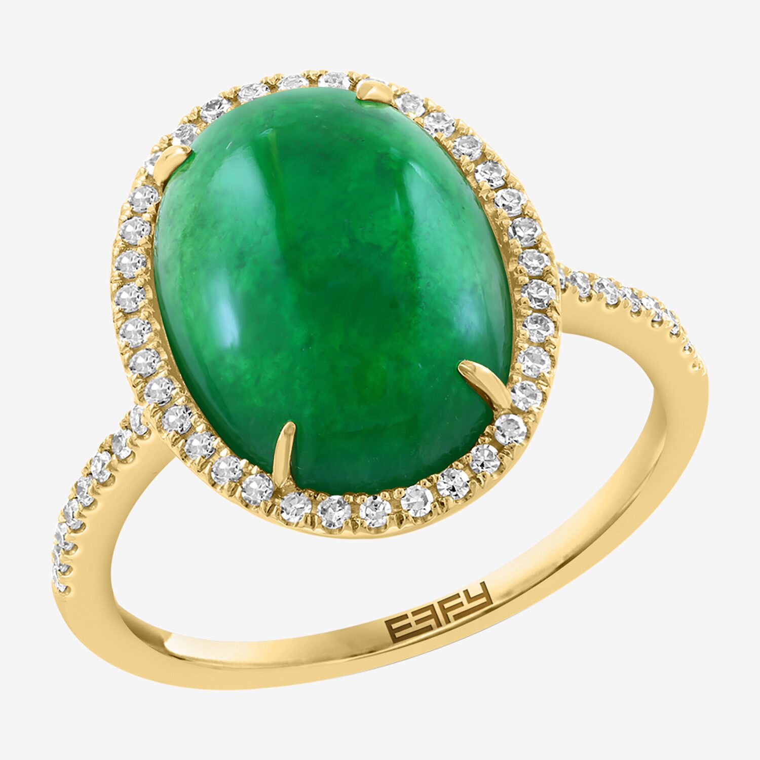 Effy Final Call Limited Quantities! Womens 1/5 CT. Genuine Green Jade 14K Gold Oval Halo Side Stone Cocktail Ring