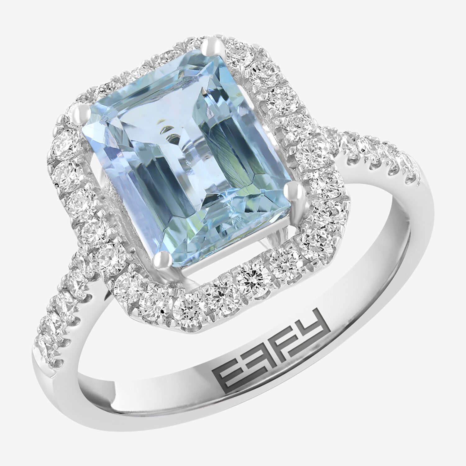 Effy Final Call Limited Quantities! Womens 1/2 CT. T.W. Genuine Blue Aquamarine 14K White Gold Side Stone Cocktail Ring