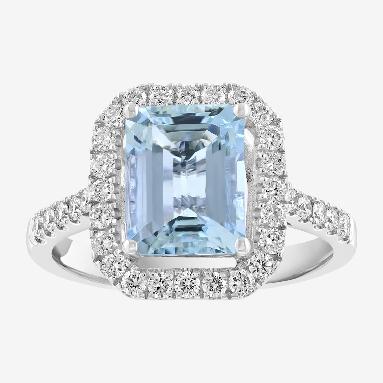 Effy Final Call Limited Quantities! Womens 1/2 CT. T.W. Genuine Blue Aquamarine 14K White Gold Side Stone Cocktail Ring