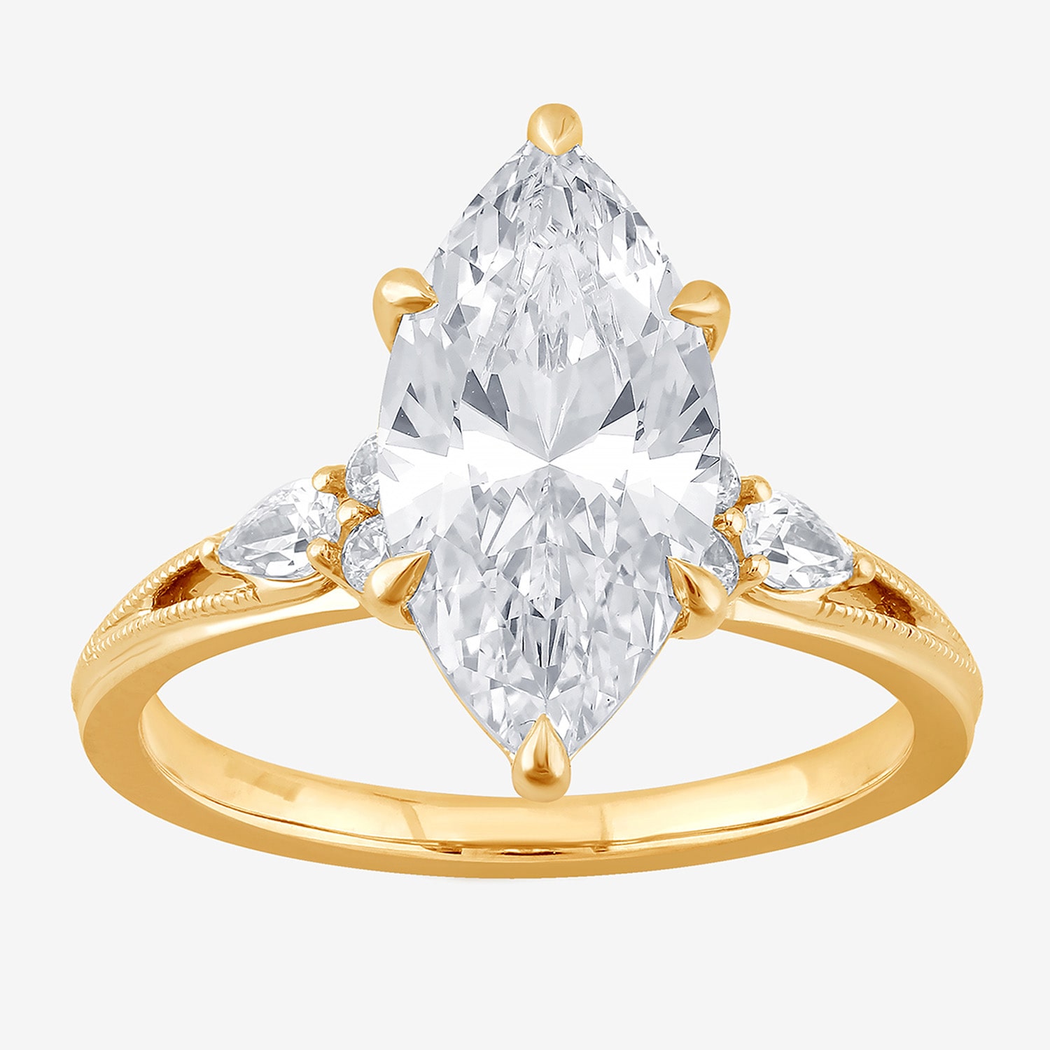 (G / Si1-Si2) Womens 3 1/3 Ct. T.W. Lab Grown White Diamond 10K Gold Marquise Side Stone Engagement Ring