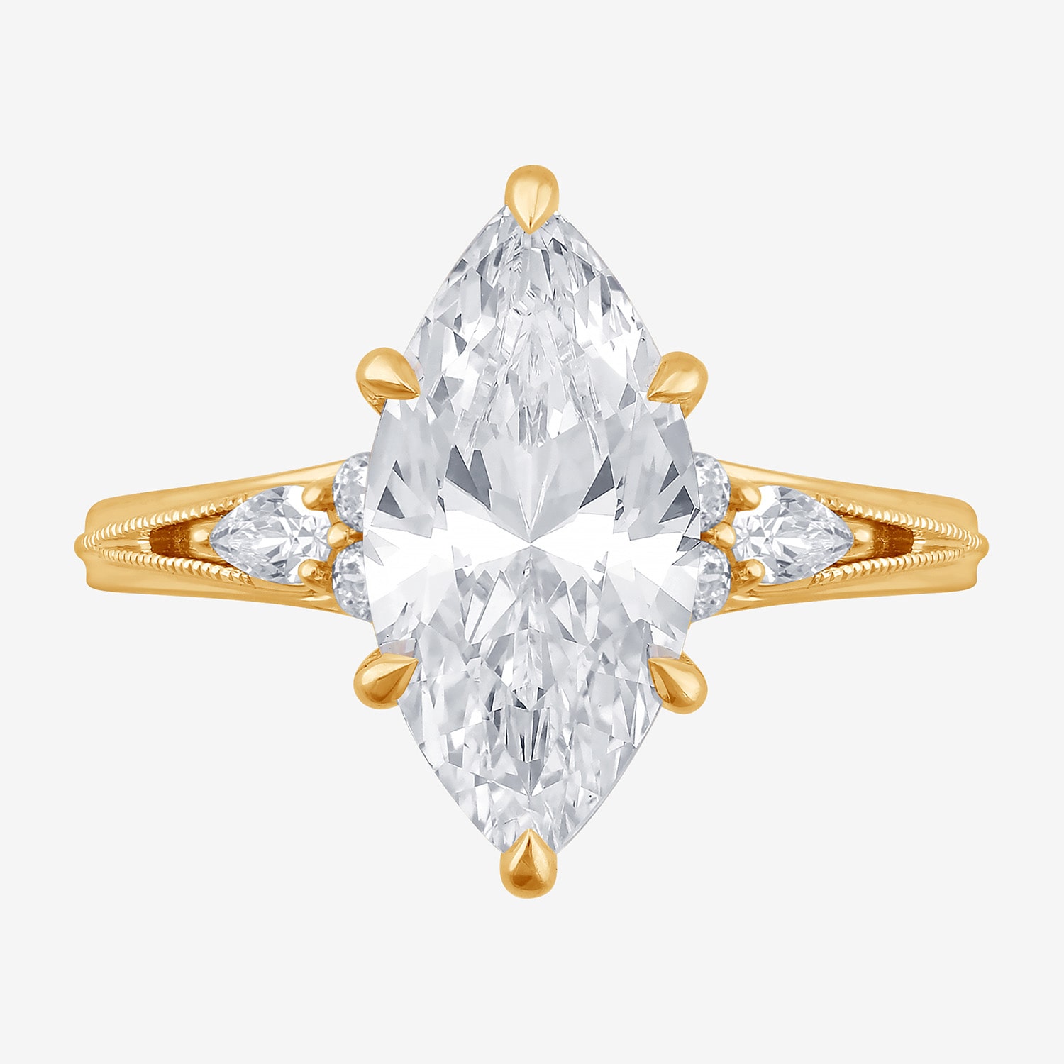 (G / Si1-Si2) Womens 3 1/3 Ct. T.W. Lab Grown White Diamond 10K Gold Marquise Side Stone Engagement Ring