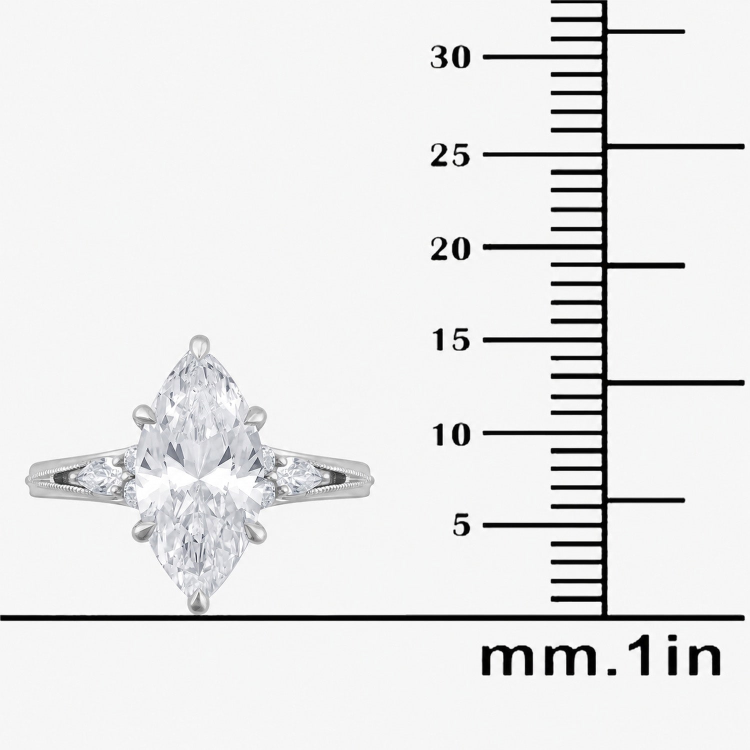 (G / Si1-Si2) Womens 3 1/3 Ct. T.W. Lab Grown White Diamond 10K Gold Marquise Side Stone Engagement Ring