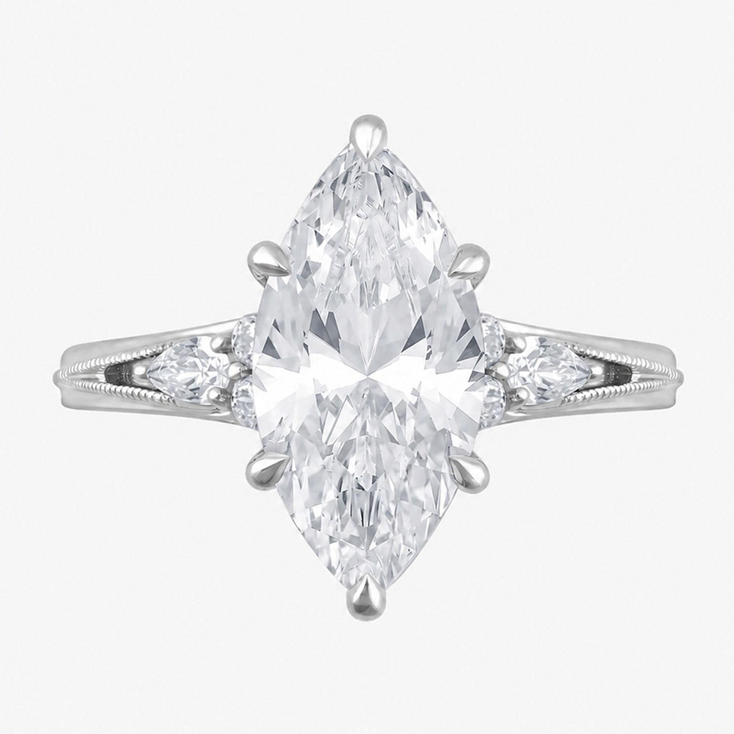 (G / Si1-Si2) Womens 3 1/3 Ct. T.W. Lab Grown White Diamond 10K Gold Marquise Side Stone Engagement Ring