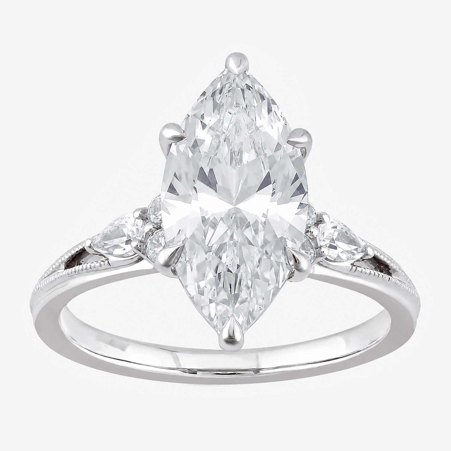 (G / Si1-Si2) Womens 3 1/3 Ct. T.W. Lab Grown White Diamond 10K Gold Marquise Side Stone Engagement Ring