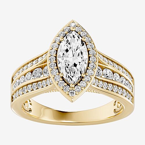 (G / Si2) Womens 2 CT. T.W. Lab Grown White Diamond Sterling Silver Marquise Side Stone Halo Engagement Ring, 9, Yellow