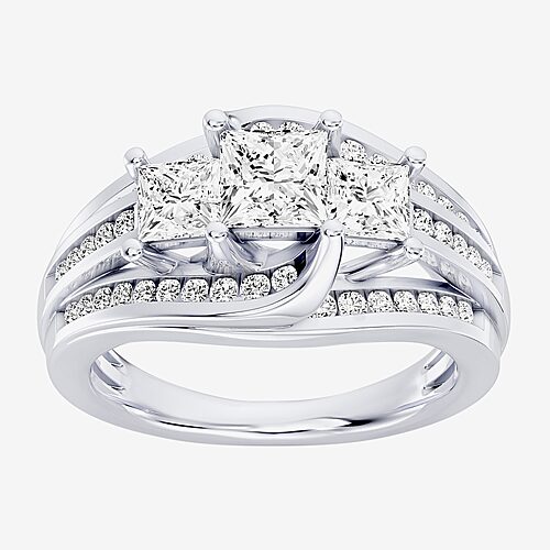 (G / Si2) Womens 2 CT. T.W. Lab Grown White Diamond Sterling Silver Side Stone 3-Stone Engagement Ring, 8, White