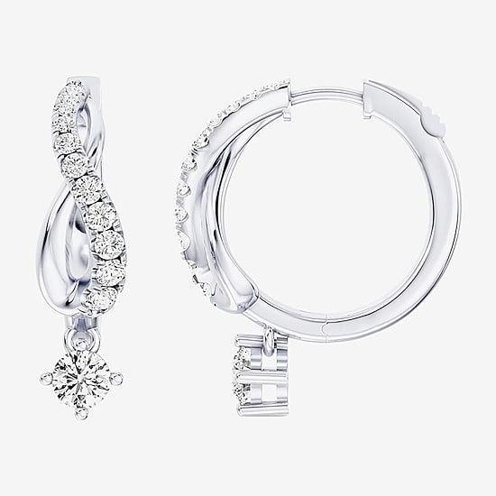 Hallmark Hallmark Diamonds (G / Si2) Womens 1 CT. T.W. Lab Grown White Diamond Sterling Silver 23.4mm Round Hoop Earrings
