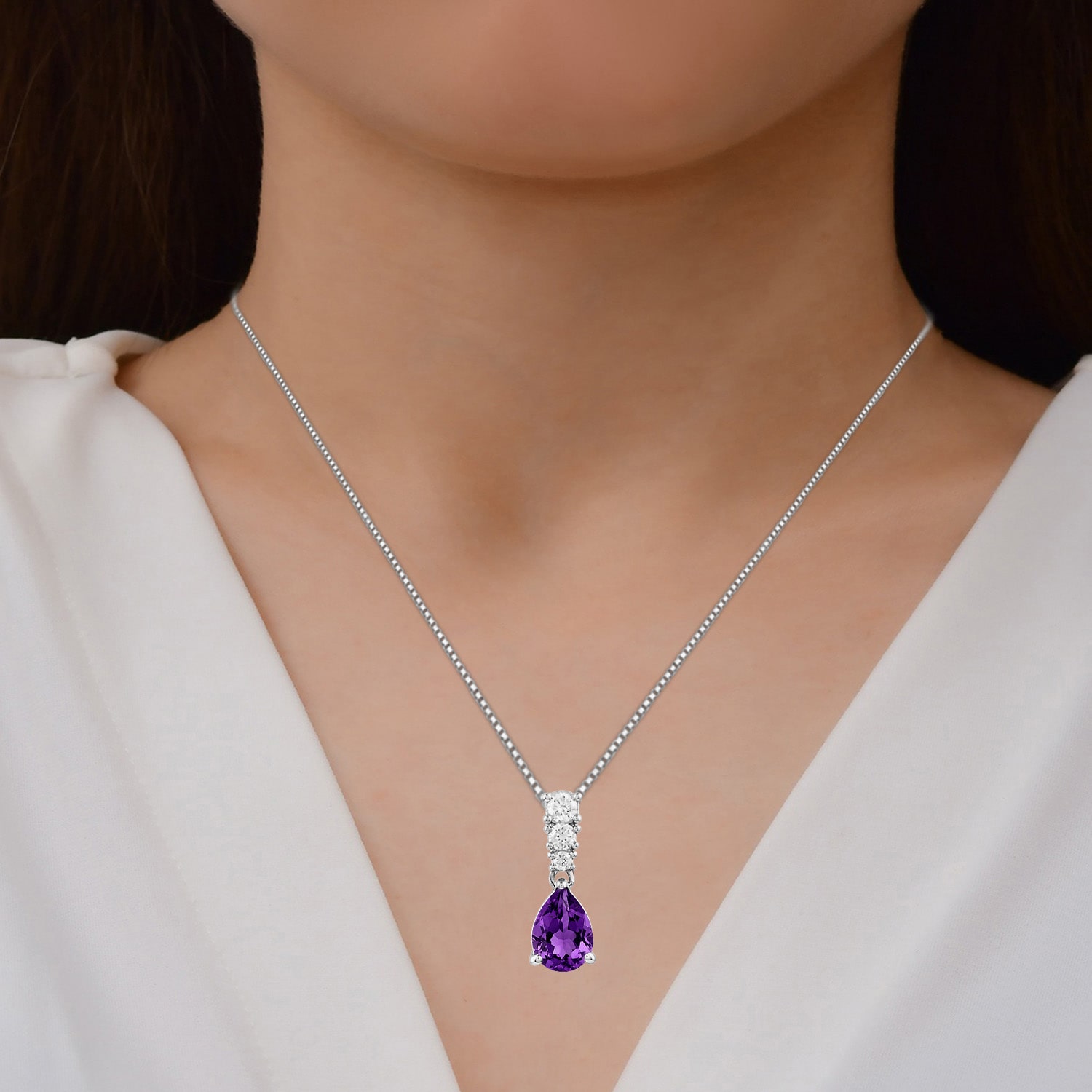(I/I2) Womens 1/10 CT. T.W. Gemstone Sterling Silver Pear 18 Inch Pendant Necklace
